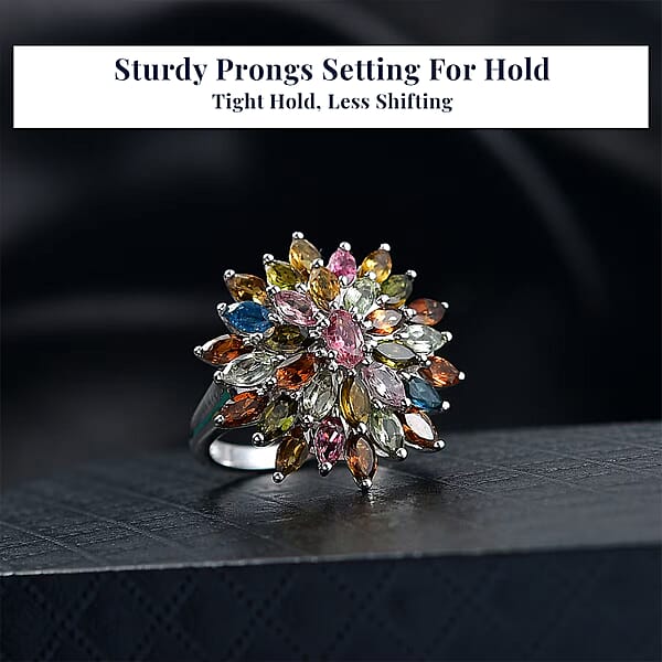 D'Joy Multi-Tourmaline Ring In Rhodium Over Sterling Silver 4.20 Ctw