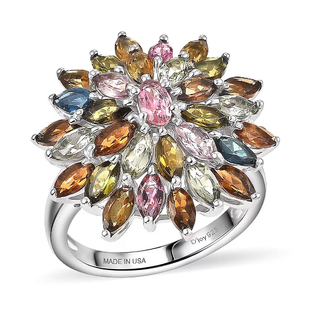 D'Joy Multi-Tourmaline Ring in Rhodium Over Sterling Silver 4.20 ctw