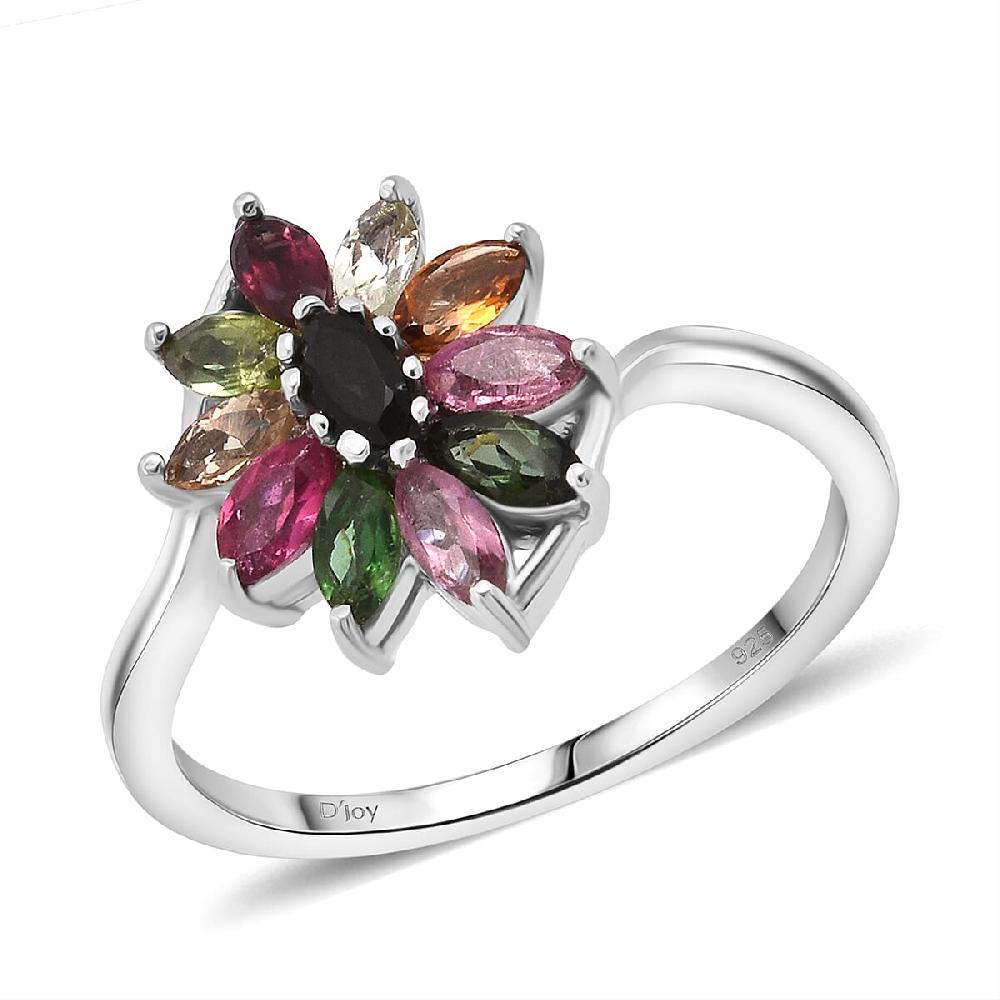 D'Joy Multi-Tourmaline Ring in Rhodium Over Sterling Silver 0.90 ctw