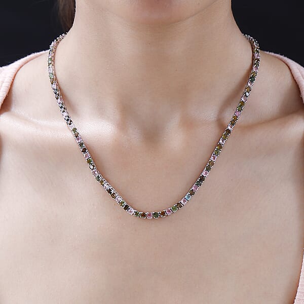 D'Joy Multi-Tourmaline Tennis Necklace 18 Inches In Platinum Over Sterling Silver 25.50 Ctw