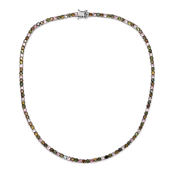 D'Joy Multi-Tourmaline Tennis Necklace 18 Inches In Platinum Over Sterling Silver 25.50 Ctw