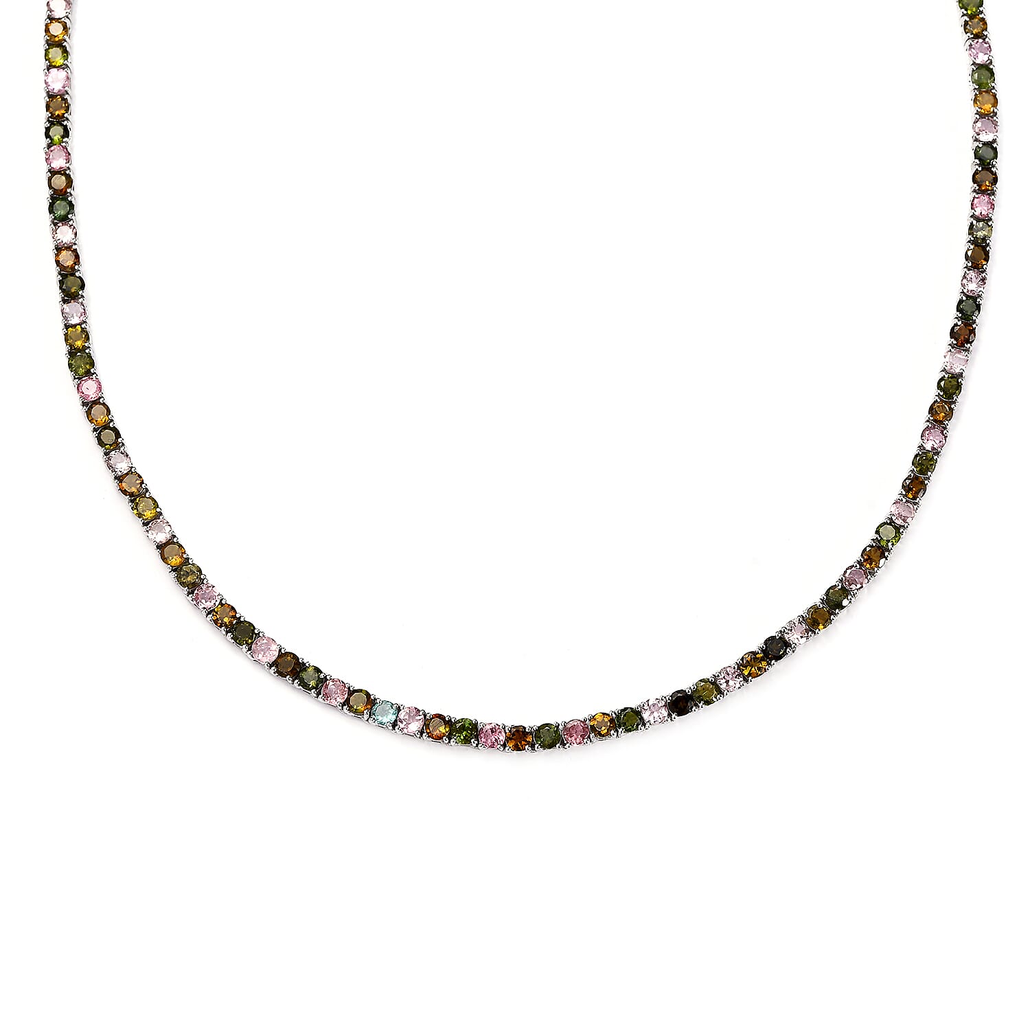 D'Joy Multi-Tourmaline Tennis Necklace 18 Inches in Platinum Over Sterling Silver 25.50 ctw