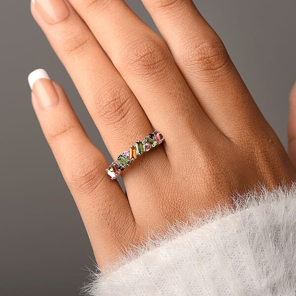 D'Joy Multi-Tourmaline Vibrancy Of Life Ring In Rhodium Over Sterling Silver 1.30 Ctw