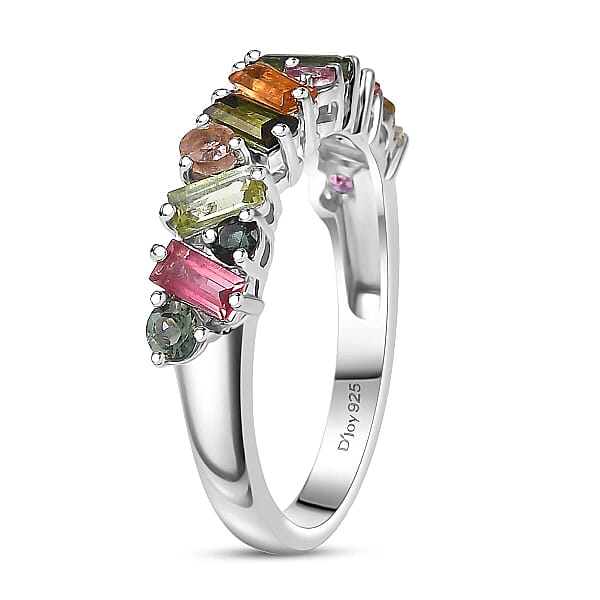 D'Joy Multi-Tourmaline Vibrancy Of Life Ring In Rhodium Over Sterling Silver 1.30 Ctw