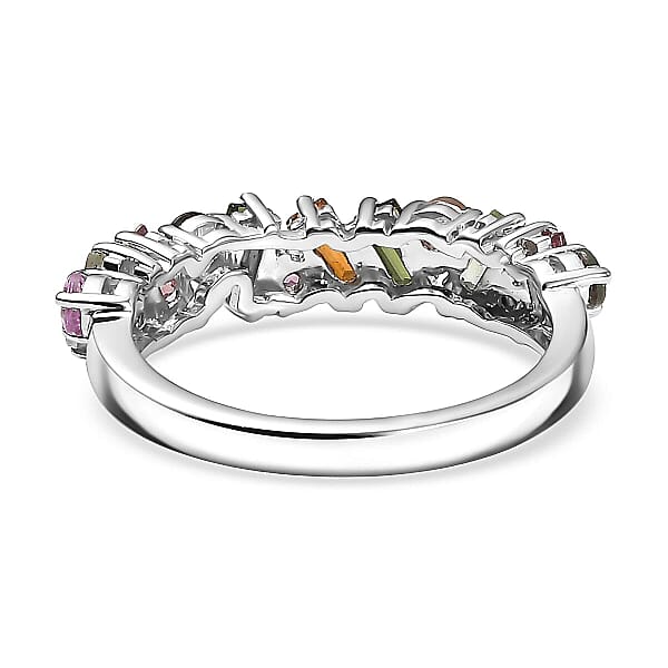 D'Joy Multi-Tourmaline Vibrancy Of Life Ring In Rhodium Over Sterling Silver 1.30 Ctw