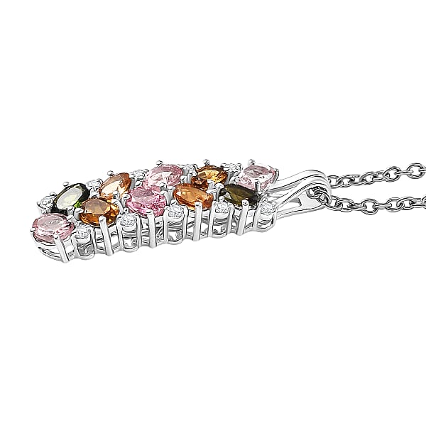 D'Joy Multi-Tourmaline White Zircon Pendant Necklace In Rhodium Over Sterling Silver 2.10 Ctw (20 Inches)
