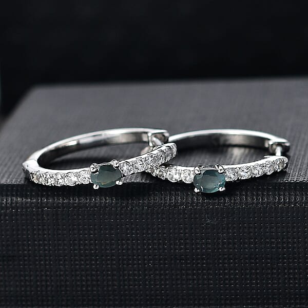 D'Joy Narsipatnam Alexandrite And White Zircon 1.00 Ctw Hoop Earrings In Rhodium Over Sterling Silver
