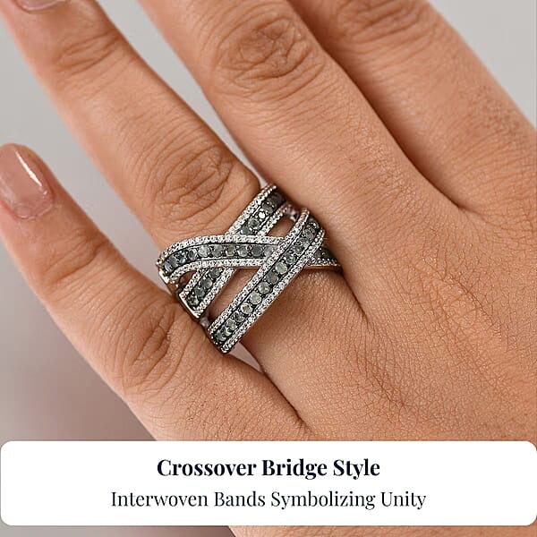 D'Joy Narsipatnam Alexandrite And White Zircon 3.00 Ctw Crossover Bridge Ring In Rhodium Over Sterling Silver