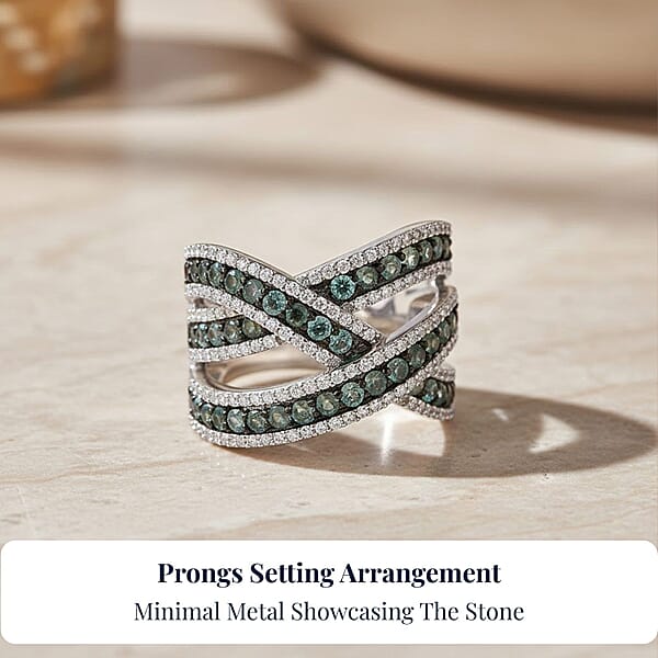 D'Joy Narsipatnam Alexandrite And White Zircon 3.00 Ctw Crossover Bridge Ring In Rhodium Over Sterling Silver