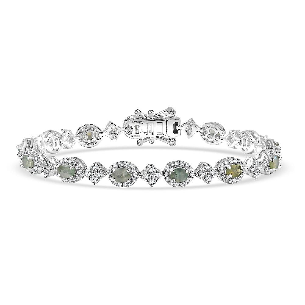 D'Joy Narsipatnam Alexandrite and White Zircon 5.25 ctw Mystic Flow Bracelet in Rhodium Over Sterling Silver (6.50 In)