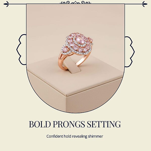D'Joy Narsipatnam Pink Spinel And Moissanite 2.20 Ctw Royal Bloom Ring In 18K Vermeil Rose Gold Over Sterling Silver