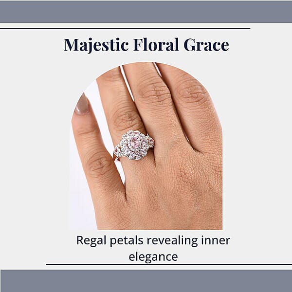 D'Joy Narsipatnam Pink Spinel And Moissanite 2.20 Ctw Royal Bloom Ring In 18K Vermeil Rose Gold Over Sterling Silver
