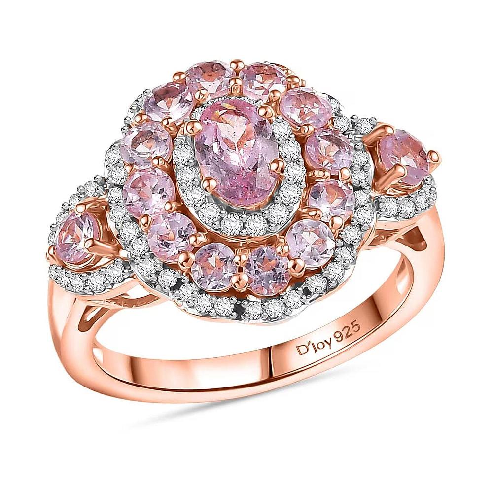 D'Joy Narsipatnam Pink Spinel and Moissanite 2.20 ctw Royal Bloom Ring in 18K Vermeil Rose Gold Over Sterling Silver