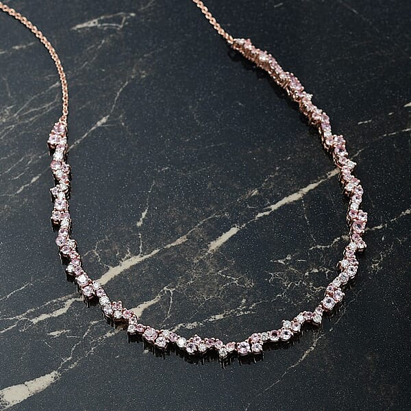 D'Joy Narsipatnam Pink Spinel And Moissanite 6.00 Ctw Whispering Petals Necklace In 18K Vermeil Rose Gold Over Sterling Silver 18 Inches