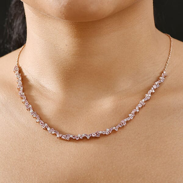 D'Joy Narsipatnam Pink Spinel And Moissanite 6.00 Ctw Whispering Petals Necklace In 18K Vermeil Rose Gold Over Sterling Silver 18 Inches