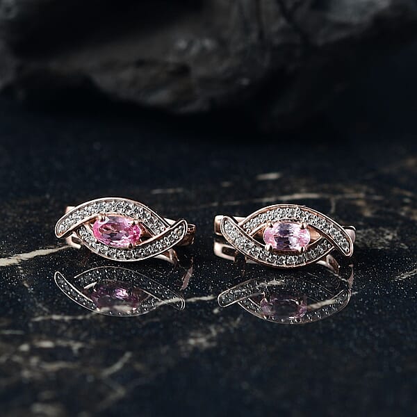 D'Joy Narsipatnam Pink Spinel And White Zircon 0.85 Ctw Leaf Earrings In 18K Vermeil Rose Gold Over Sterling Silver