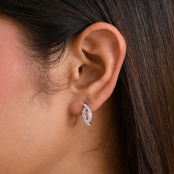 D'Joy Narsipatnam Pink Spinel And White Zircon 0.85 Ctw Leaf Earrings In 18K Vermeil Rose Gold Over Sterling Silver