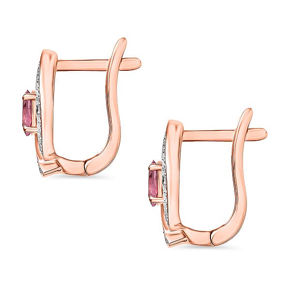 D'Joy Narsipatnam Pink Spinel And White Zircon 0.85 Ctw Leaf Earrings In 18K Vermeil Rose Gold Over Sterling Silver