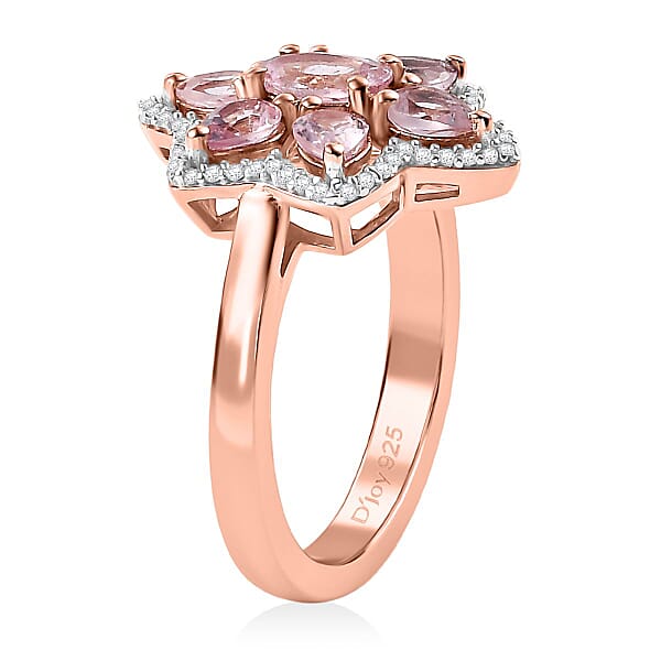 D'Joy Narsipatnam Pink Spinel And White Zircon 1.75 Ctw Blossom Flower Ring In 18K Vermeil Rose Gold Over Sterling Silver