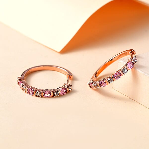 D'Joy Narsipatnam Pink Spinel And White Zircon 2.35 Ctw Hoop Earrings In 18K Vermeil Rose Gold Over Sterling Silver