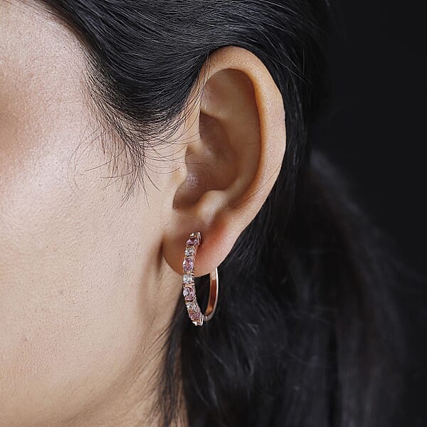 D'Joy Narsipatnam Pink Spinel And White Zircon 2.35 Ctw Hoop Earrings In 18K Vermeil Rose Gold Over Sterling Silver
