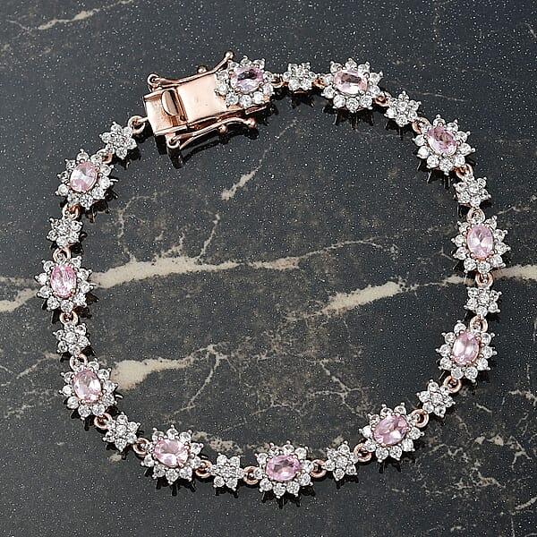 D'Joy Narsipatnam Pink Spinel And White Zircon 5.25 Ctw Blush Fleur Bracelet In 18K Vermeil Rose Gold Over Sterling Silver (6.50 In)