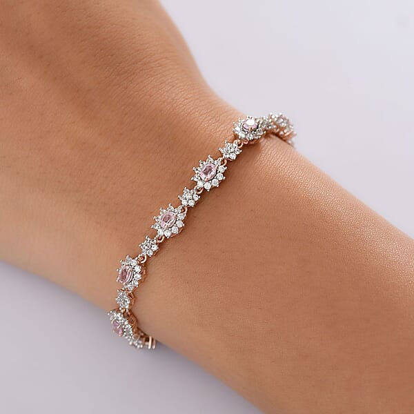 D'Joy Narsipatnam Pink Spinel And White Zircon 5.25 Ctw Blush Fleur Bracelet In 18K Vermeil Rose Gold Over Sterling Silver (6.50 In)