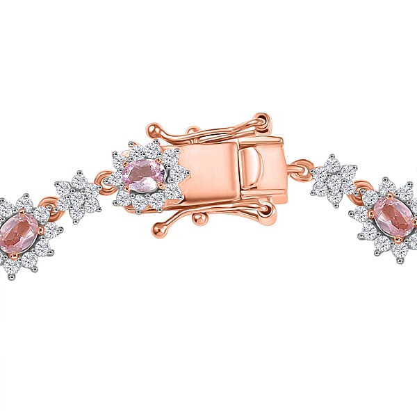 D'Joy Narsipatnam Pink Spinel And White Zircon 5.25 Ctw Blush Fleur Bracelet In 18K Vermeil Rose Gold Over Sterling Silver (6.50 In)