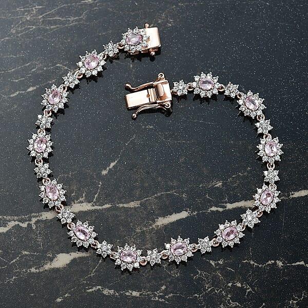 D'Joy Narsipatnam Pink Spinel And White Zircon 5.85 Ctw Blush Fleur Bracelet In 18K Vermeil Rose Gold Over Sterling Silver (7.25 In)