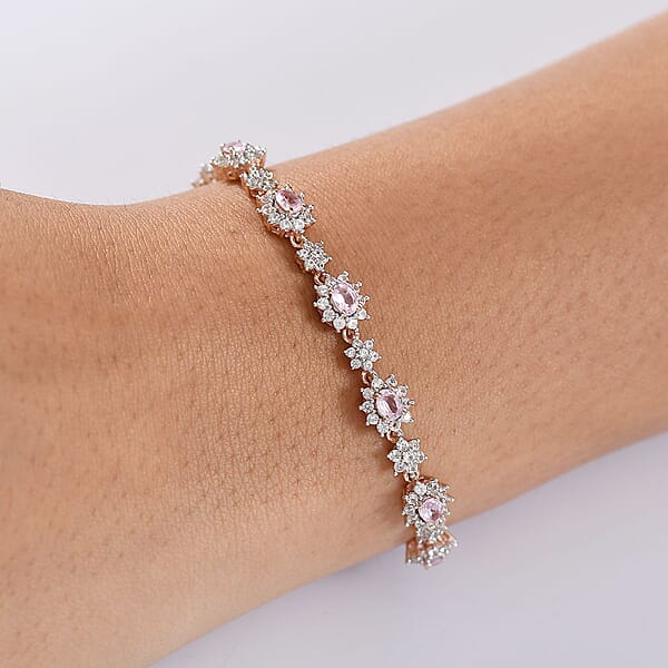 D'Joy Narsipatnam Pink Spinel And White Zircon 5.85 Ctw Blush Fleur Bracelet In 18K Vermeil Rose Gold Over Sterling Silver (7.25 In)