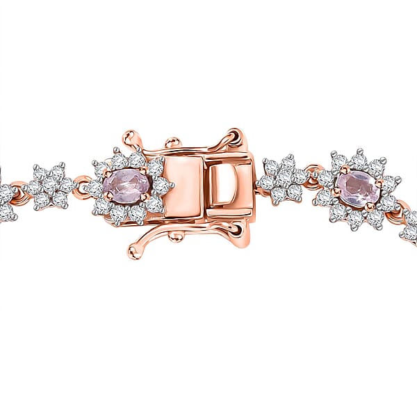 D'Joy Narsipatnam Pink Spinel And White Zircon 5.85 Ctw Blush Fleur Bracelet In 18K Vermeil Rose Gold Over Sterling Silver (7.25 In)