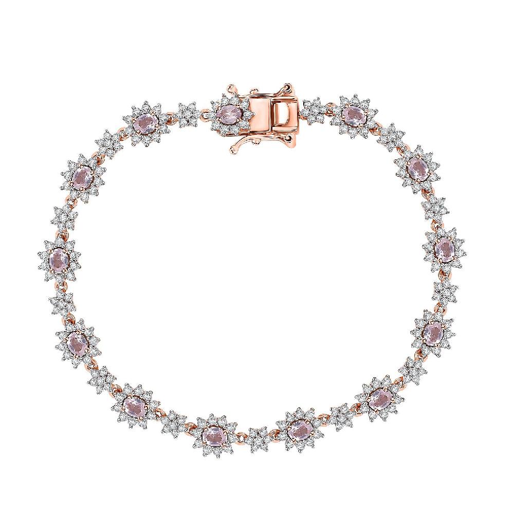 D'Joy Narsipatnam Pink Spinel and White Zircon 5.85 ctw Blush Fleur Bracelet in 18K Vermeil Rose Gold Over Sterling Silver (7.25 In)