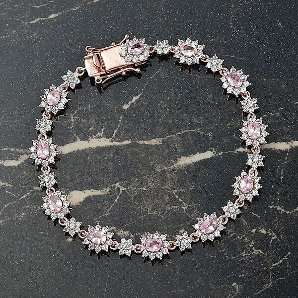 D'Joy Narsipatnam Pink Spinel And White Zircon 6.30 Ctw Blush Fleur Bracelet In 18K Vermeil Rose Gold Over Sterling Silver (8.00 In)