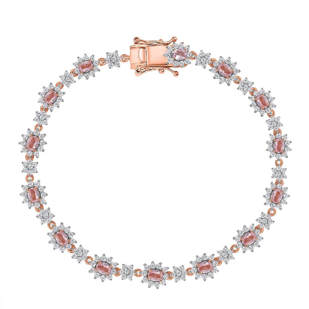 D'Joy Narsipatnam Pink Spinel and White Zircon 6.30 ctw Blush Fleur Bracelet in 18K Vermeil Rose Gold Over Sterling Silver (8.00 In)