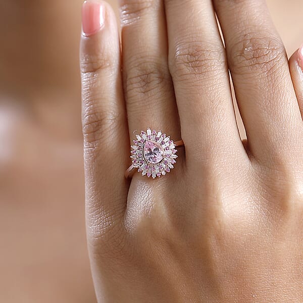 D'Joy Narsipatnam Pink Spinel Pink Sapphire Diamond 1.05 Ctw Sunrays Ring In 18K Vermeil Rose Gold Over Sterling Silver