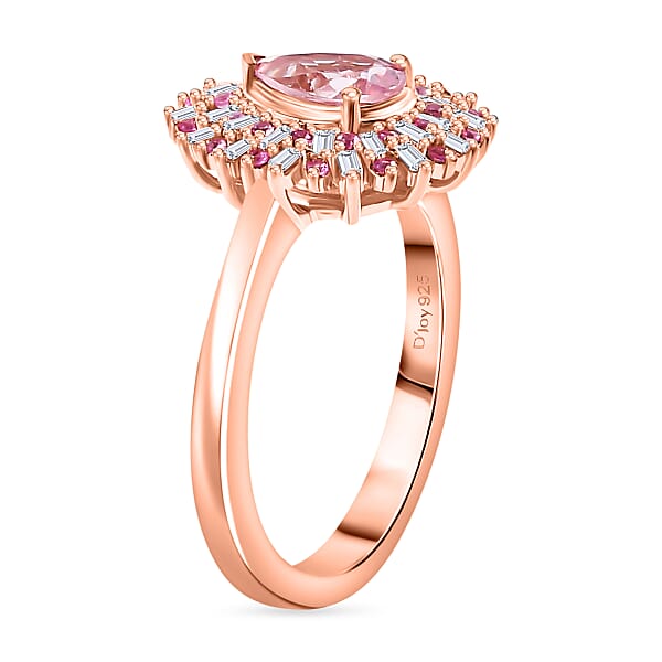 D'Joy Narsipatnam Pink Spinel Pink Sapphire Diamond 1.05 Ctw Sunrays Ring In 18K Vermeil Rose Gold Over Sterling Silver