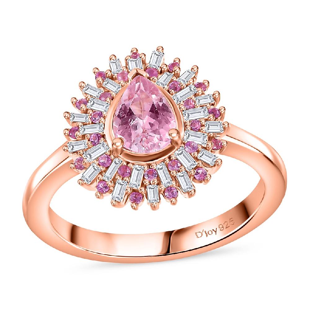 D'Joy Narsipatnam Pink Spinel Pink Sapphire Diamond 1.05 ctw Sunrays Ring in 18K Vermeil Rose Gold Over Sterling Silver