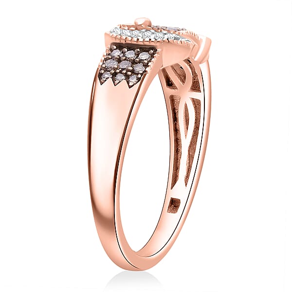D'Joy Natural Champagne And White Diamond 0.25 Ctw Buckle Ring In 18K Vermeil Rose Gold Over Sterling Silver