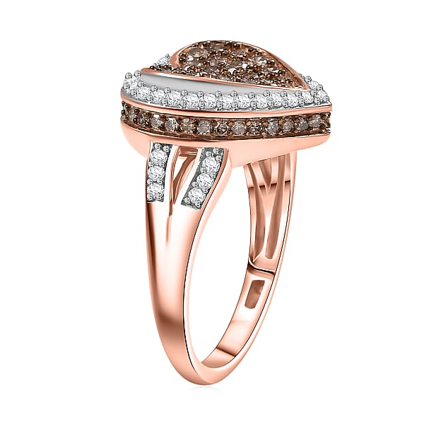 D'Joy Natural Champagne And White Diamond 1.00 Ctw Romantic Heart Ring In 18K Vermeil Rose Gold Over Sterling Silver