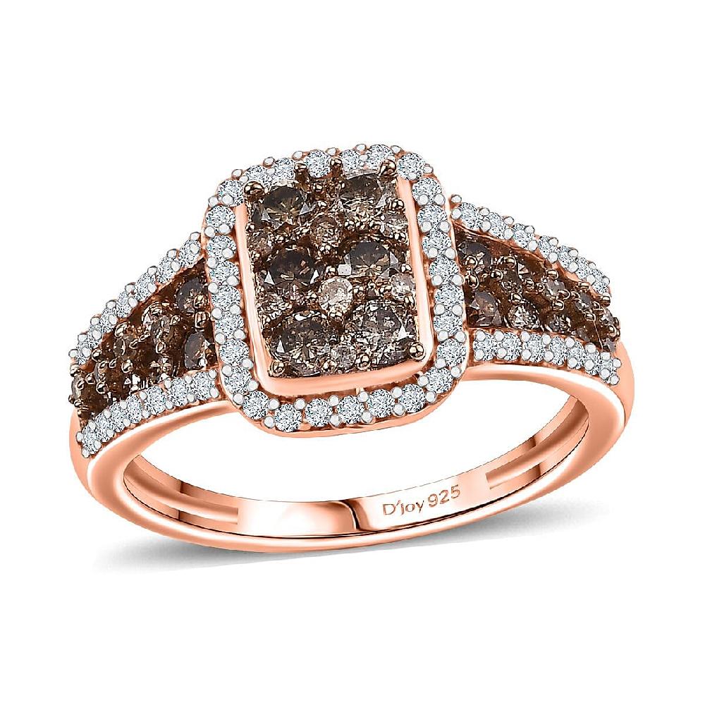 D'Joy Natural Champagne and White Diamond 1.00 ctw Art Deco Ring in 18K Vermeil Rose Gold Sterling Silver