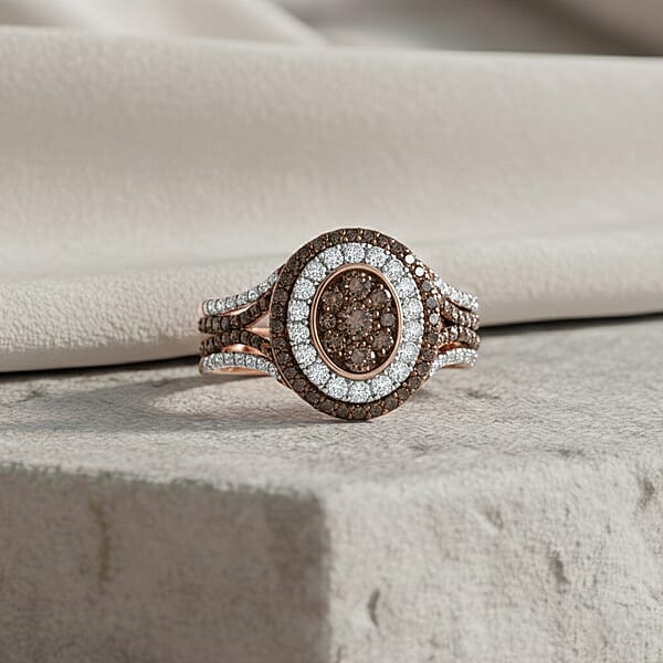 D'Joy Natural Champagne And White Diamond 1.00 Ctw Desert Sunrise Ring In 18K Vermeil Rose Gold Over Sterling Silver