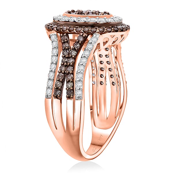 D'Joy Natural Champagne And White Diamond 1.00 Ctw Desert Sunrise Ring In 18K Vermeil Rose Gold Over Sterling Silver