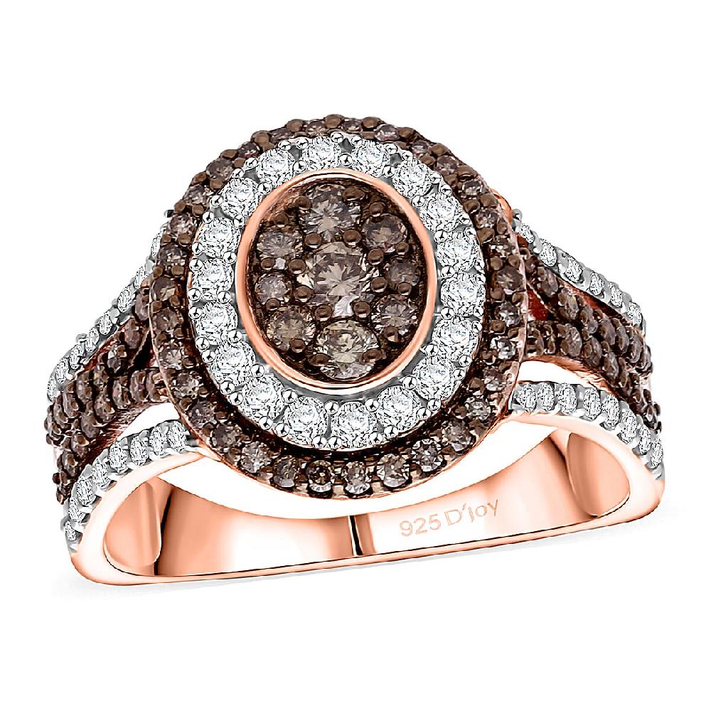 D'Joy Natural Champagne and White Diamond 1.00 ctw Desert Sunrise Ring in 18K Vermeil Rose Gold Over Sterling Silver