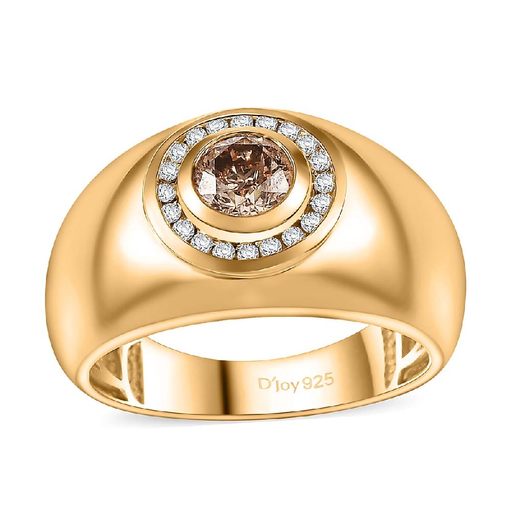 D'Joy Natural Champagne and White Diamond 1.35 ctw Men's Ring in 18K Vermeil Yellow Gold Over Sterling Silver