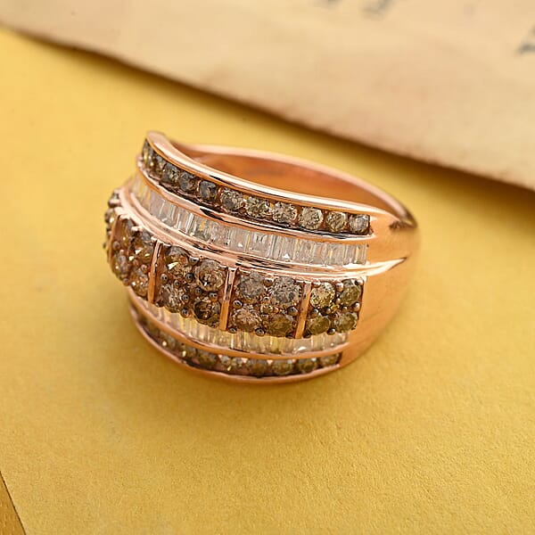 D'Joy Natural Champagne And White Diamond 2.00 Ctw Cluster Ring In Vermeil Rose Gold Over Sterling Silver