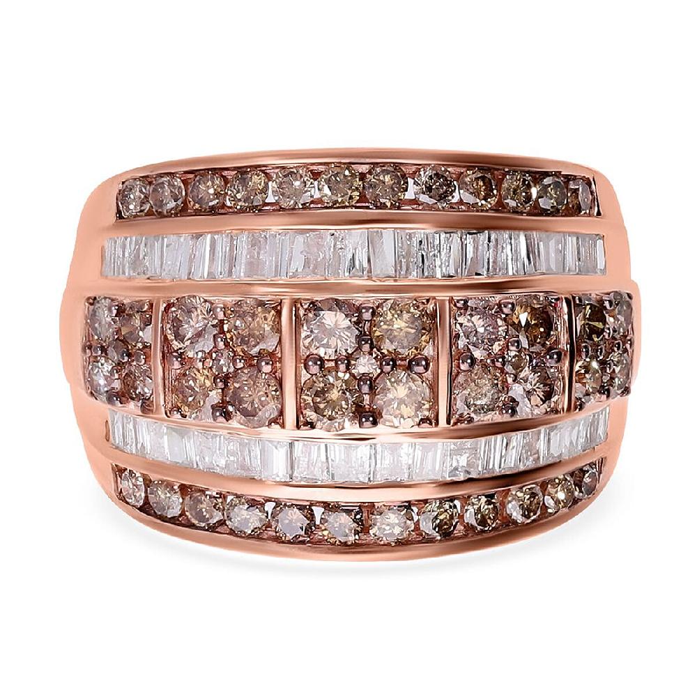 D'Joy Natural Champagne and White Diamond 2.00 ctw Cluster Ring in Vermeil Rose Gold Over Sterling Silver