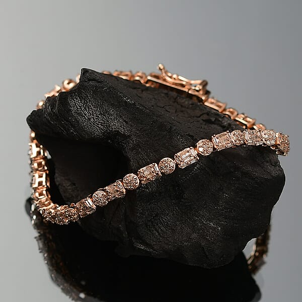 D'Joy Natural Champagne Diamo 2.50 Ctw Art Deco Bracelet In 18K Vermeil Rose Gold Over Sterling Si (7.25 In)