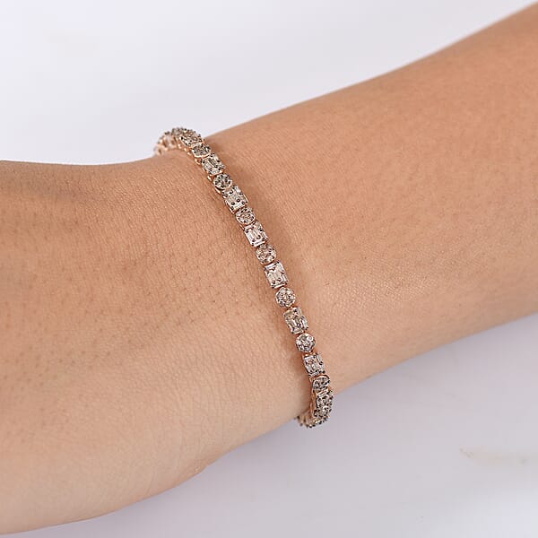 D'Joy Natural Champagne Diamo 2.50 Ctw Art Deco Bracelet In 18K Vermeil Rose Gold Over Sterling Si (7.25 In)