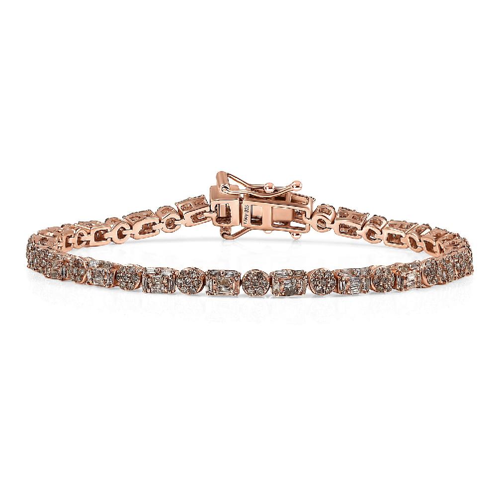 D'Joy Natural Champagne Diamo 2.50 ctw Art Deco Bracelet in 18K Vermeil Rose Gold Over Sterling Si (7.25 In)