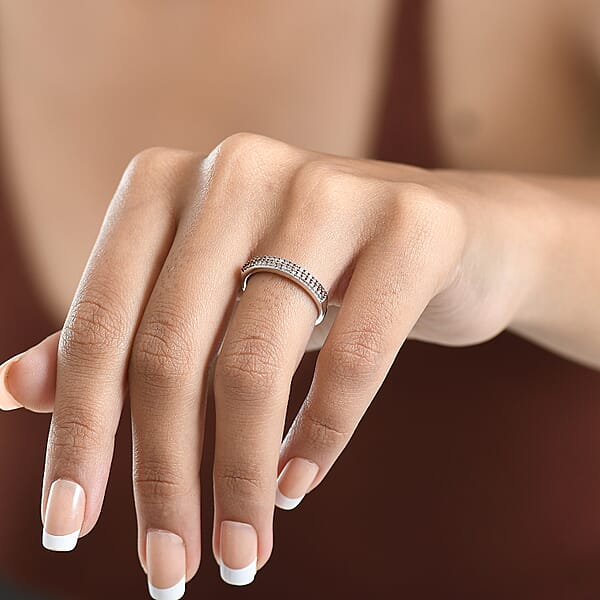 D'Joy Natural Champagne Diamond 0.25 Ctw Double Row Band Ring In Platinum Over Sterling Silver